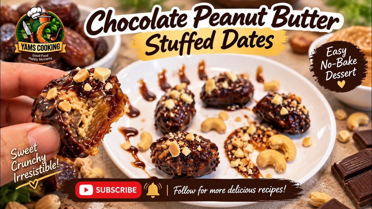 Chocolate Peanut Butter Stuffed Dates — Easy no-bake dessert · 6 ingredients