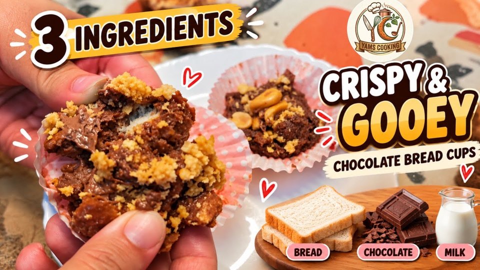Melted chocolate coating bread cubes
